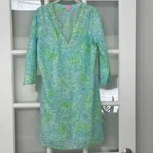 Airy LILY PULITZER Green Cover Up 100% Cotton Size Large/Med PreOwned